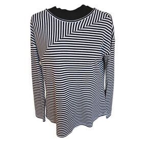 T By Talbots Womens Striped Cotton Blend Ribbed Knit Tee Black White Small